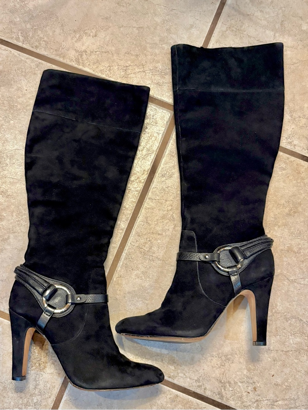 Antonio Melani Black Suede High-Heel Knee Boots SZ 6.5